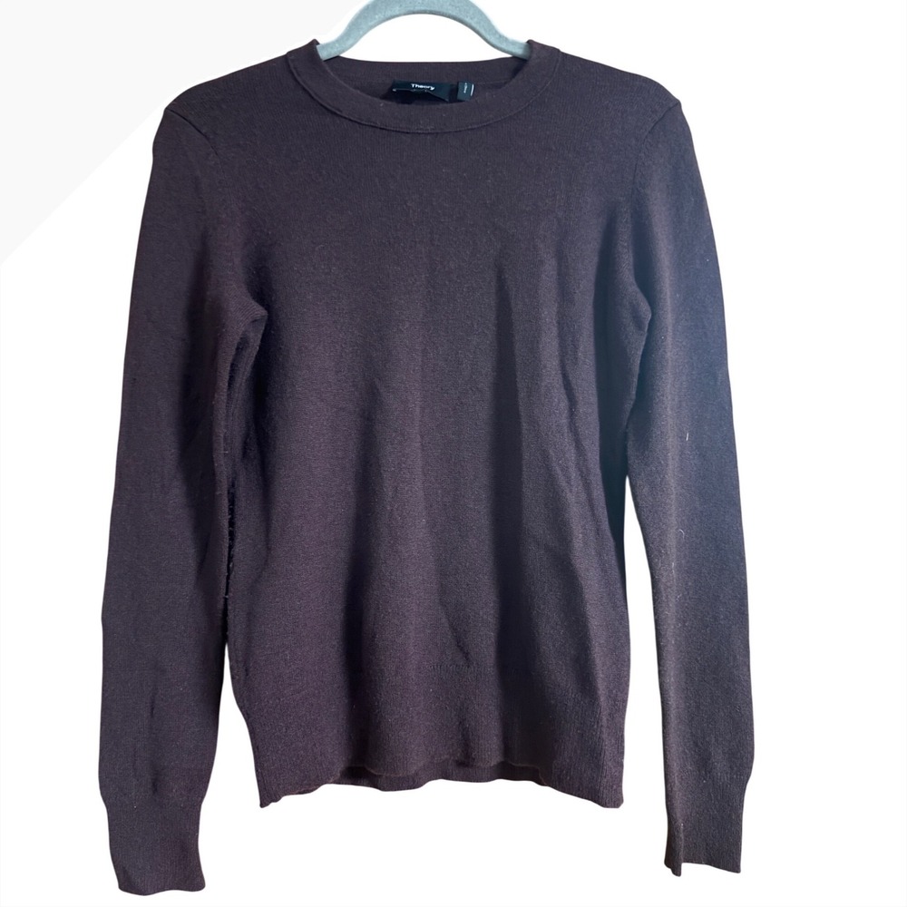 Theory Kaylenna R Soft Cashmere Crew Neck Sweater Plum Burgundy Small